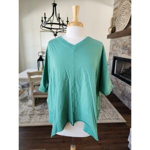Boutique Easel Teal Green V Neck Dolman Sleeve Cotton Oversized Tunic Top Size L
